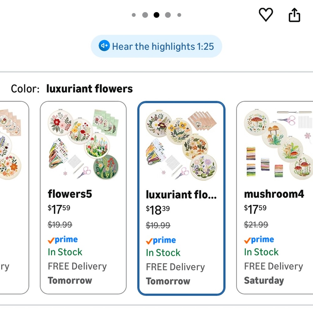 Floral Embroidery Kit Bundle 5 Sets Beginner DIY Craft Kit Hoops Thread Pattern - Picture 5 of 9